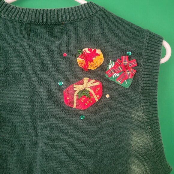 Heirloom Collectible Ugly Christmas Green Cardigan Sweater Holiday Womens L Larg - Picture 6 of 6